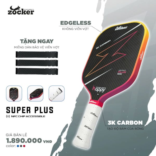 Vợt Pickleball Zocker HP02 Plus Gen 2 - Màu Hồng/Vàng