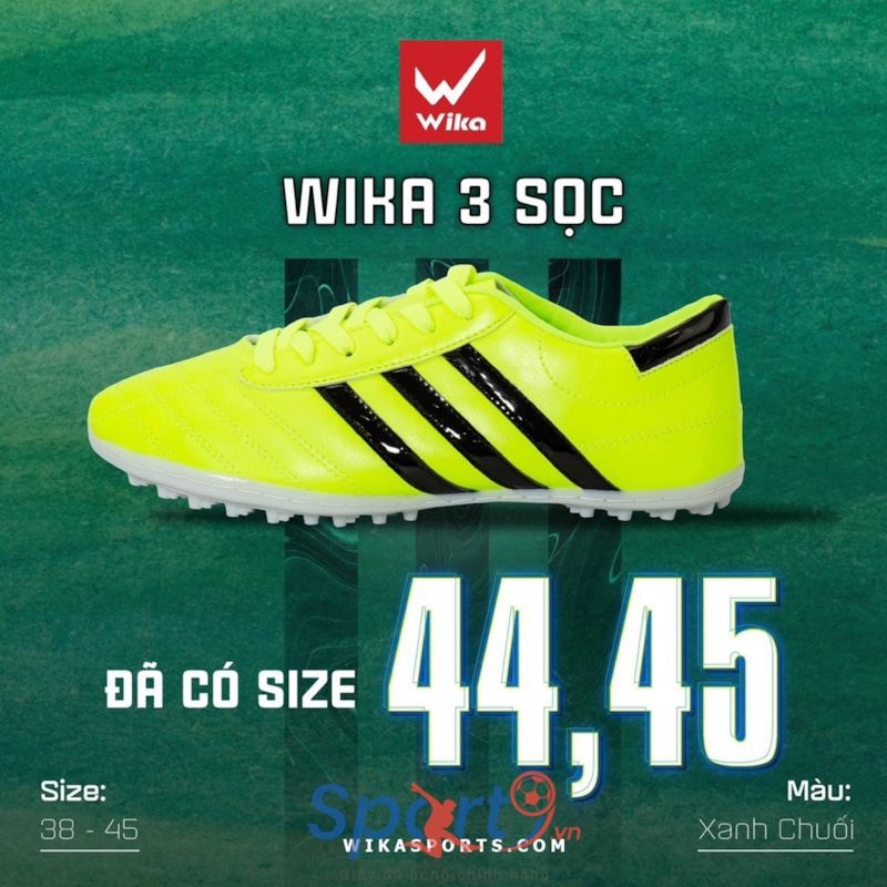 Giày đá bóng Wika 3 sọc CT3 - Màu Xanh Chuối