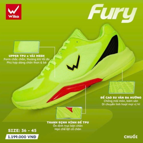 Giày Pickleball Wika Fury - Màu Trắng Xanh Chuối