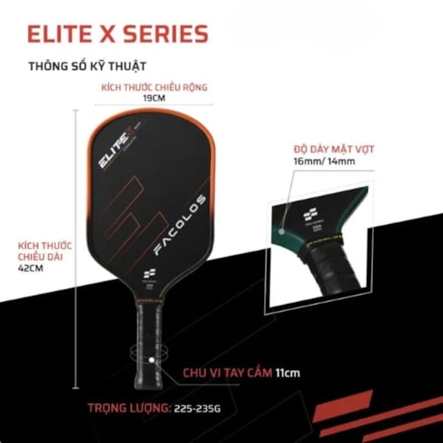 Vợt Pickleball Facolos Elite X Series 16mm - Neon