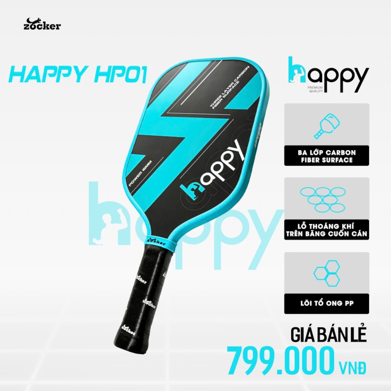 Vợt Pickleball Zocker Happy HP1 Standard Thunder - Màu Xanh