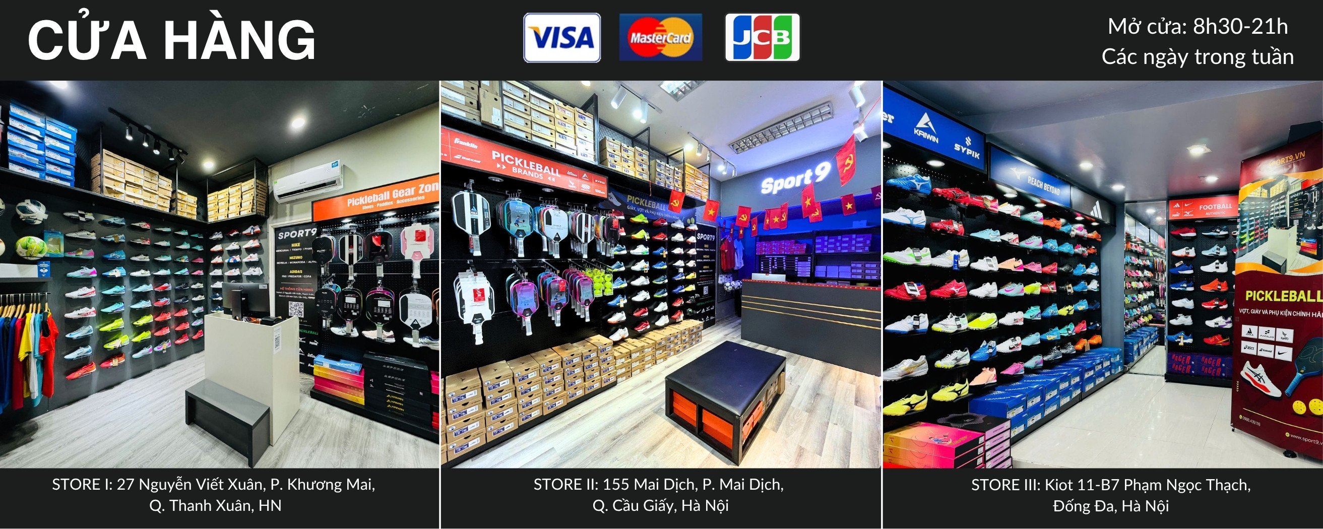 Hệ thống cửa hàng giày bóng đá & pickleball chính hãng sport9	