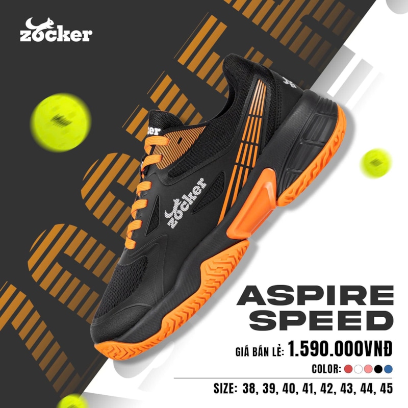 Giày Pickleball Zocker Aspire Speed - Đen/Cam
