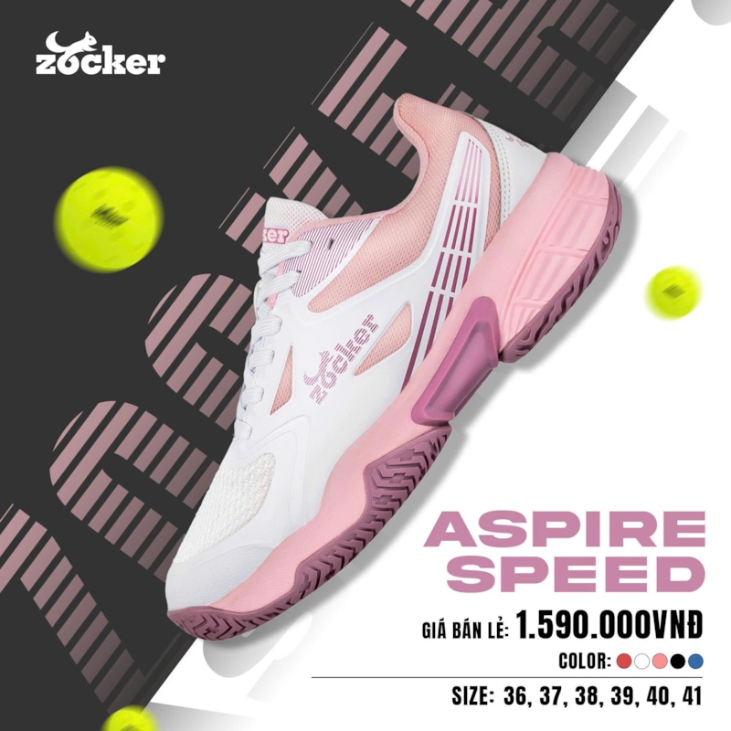 Giày Pickleball Zocker Aspire Speed - Trắng/Hồng