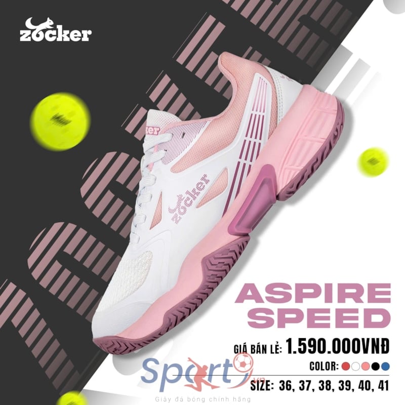 Giày Pickleball Zocker Aspire Speed - Trắng/Hồng