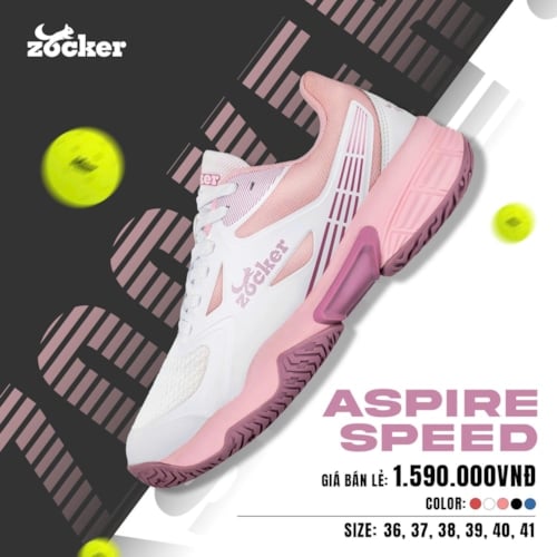 Giày Pickleball Zocker Aspire Speed - Trắng/Hồng
