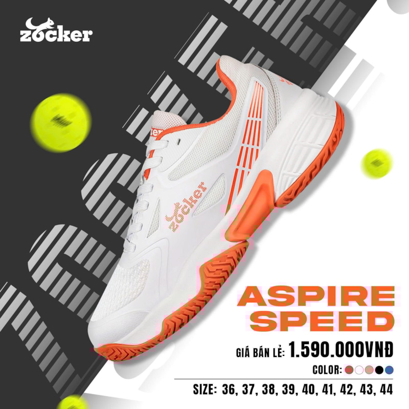 Giày Pickleball Zocker Aspire Speed - Trắng/Cam