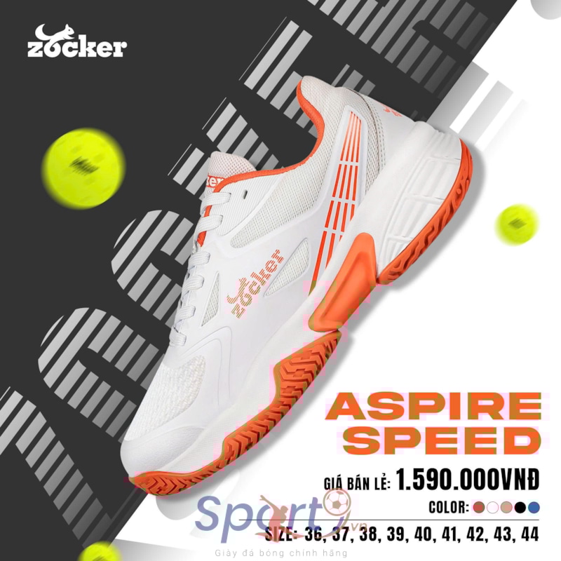 Giày Pickleball Zocker Aspire Speed - Trắng/Cam