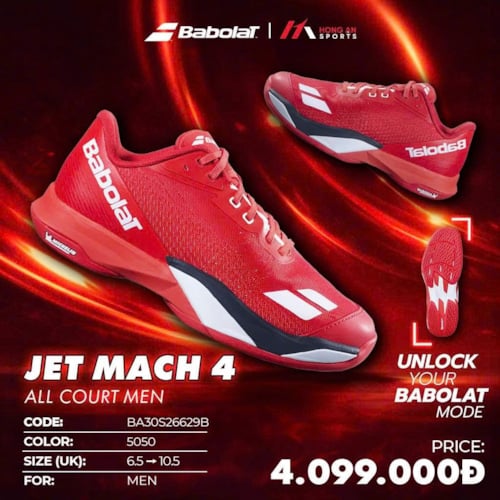 Giày Pickleball Babolat Jet Mach 4 All Court - Màu Đỏ - BA30S26629B - 5050