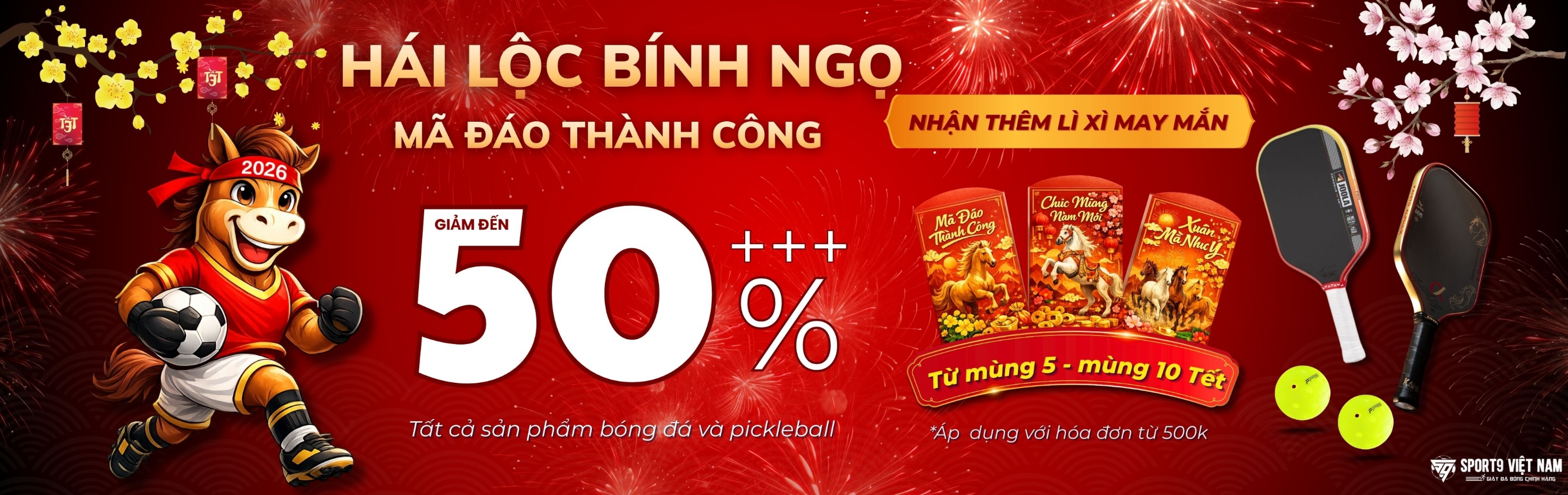 Khai xuân bính ngọ, giảm giá giày bóng đá và pickleball