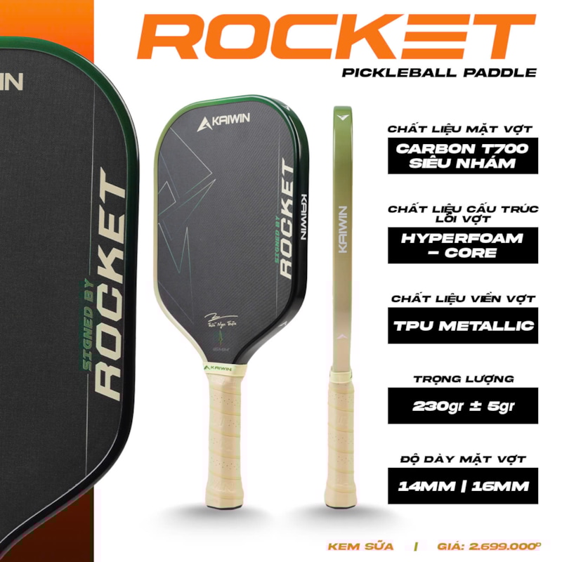 Vợt Pickleball Kaiwin Rocket - Màu Kem