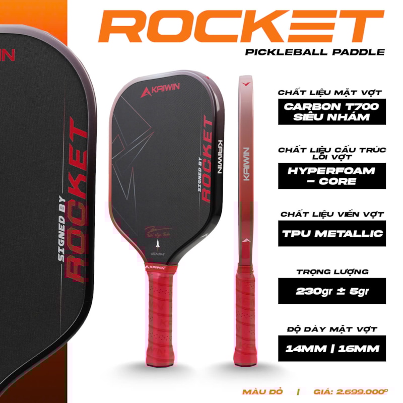 Vợt Pickleball Kaiwin Rocket - Màu Đỏ