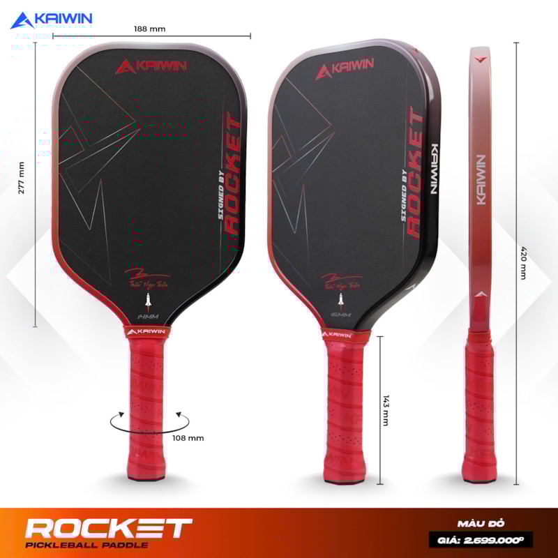 Vợt Pickleball Kaiwin Rocket - Màu Đỏ