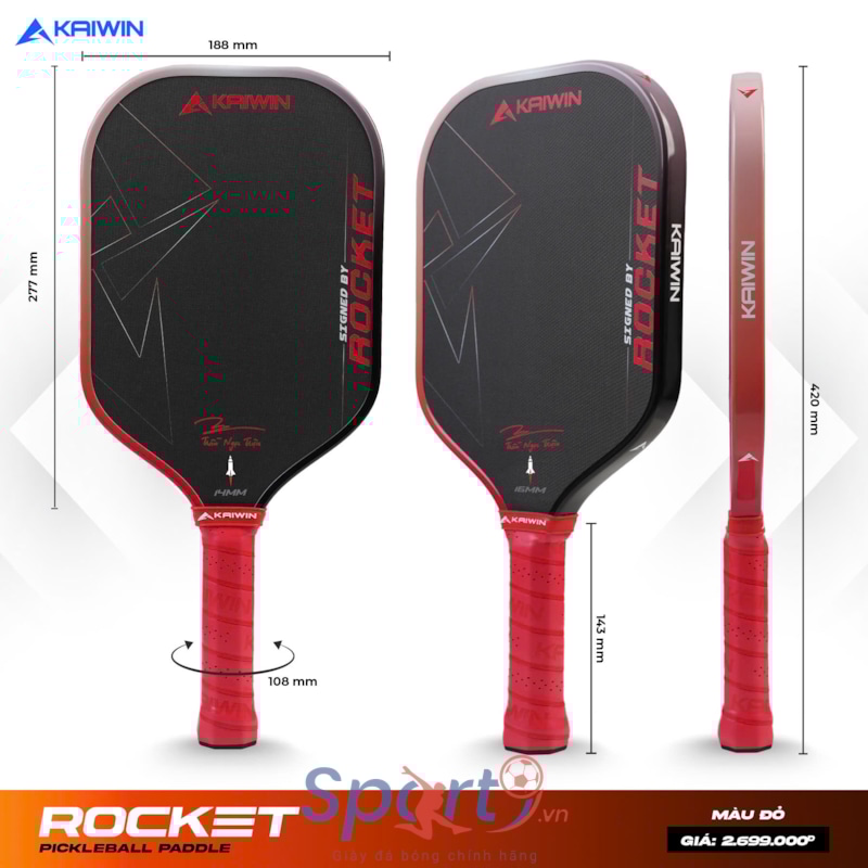 Vợt Pickleball Kaiwin Rocket - Màu Đỏ