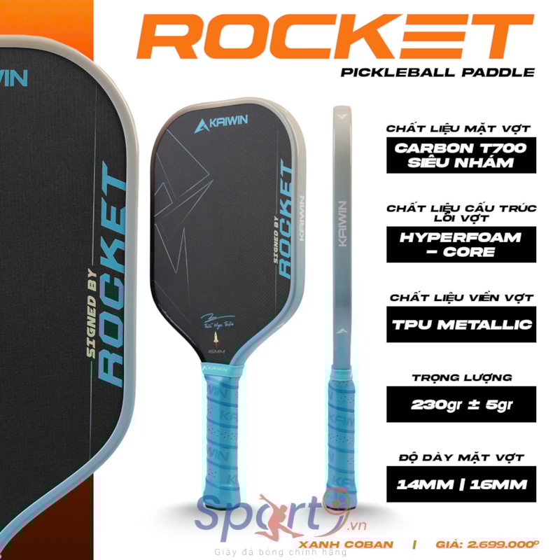 Vợt Pickleball Kaiwin Rocket - Màu Xanh Coban