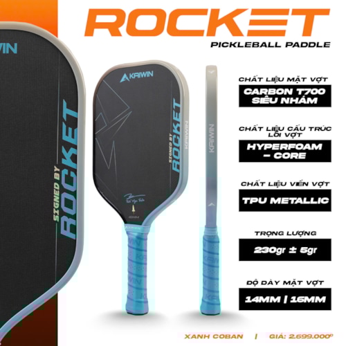 Vợt Pickleball Kaiwin Rocket - Màu Xanh Coban