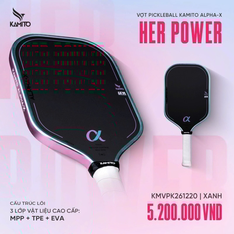 Vợt Pickleball Kamito Alpha X - Màu Xanh