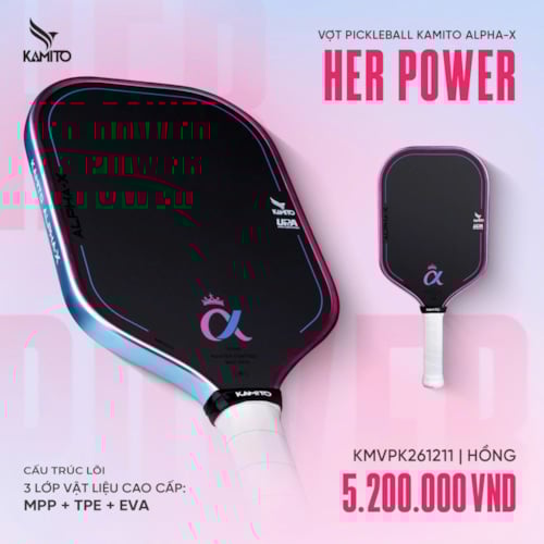 Vợt Pickleball Kamito Alpha X Her Power - Màu Hồng