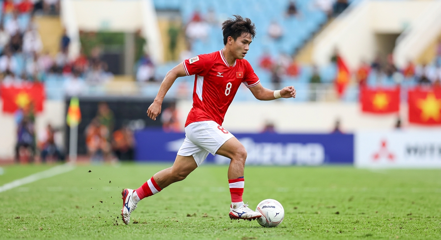 Cầu thủ đang mang giày Mizuno Morelia Neo IV Beta thi đấu trên sân cỏ