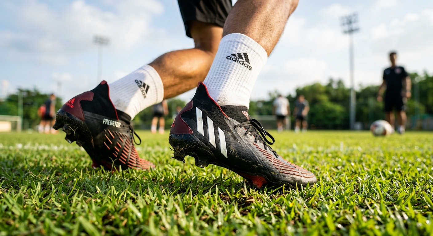 Cận cảnh giày đá banh Adidas trên sân cỏ