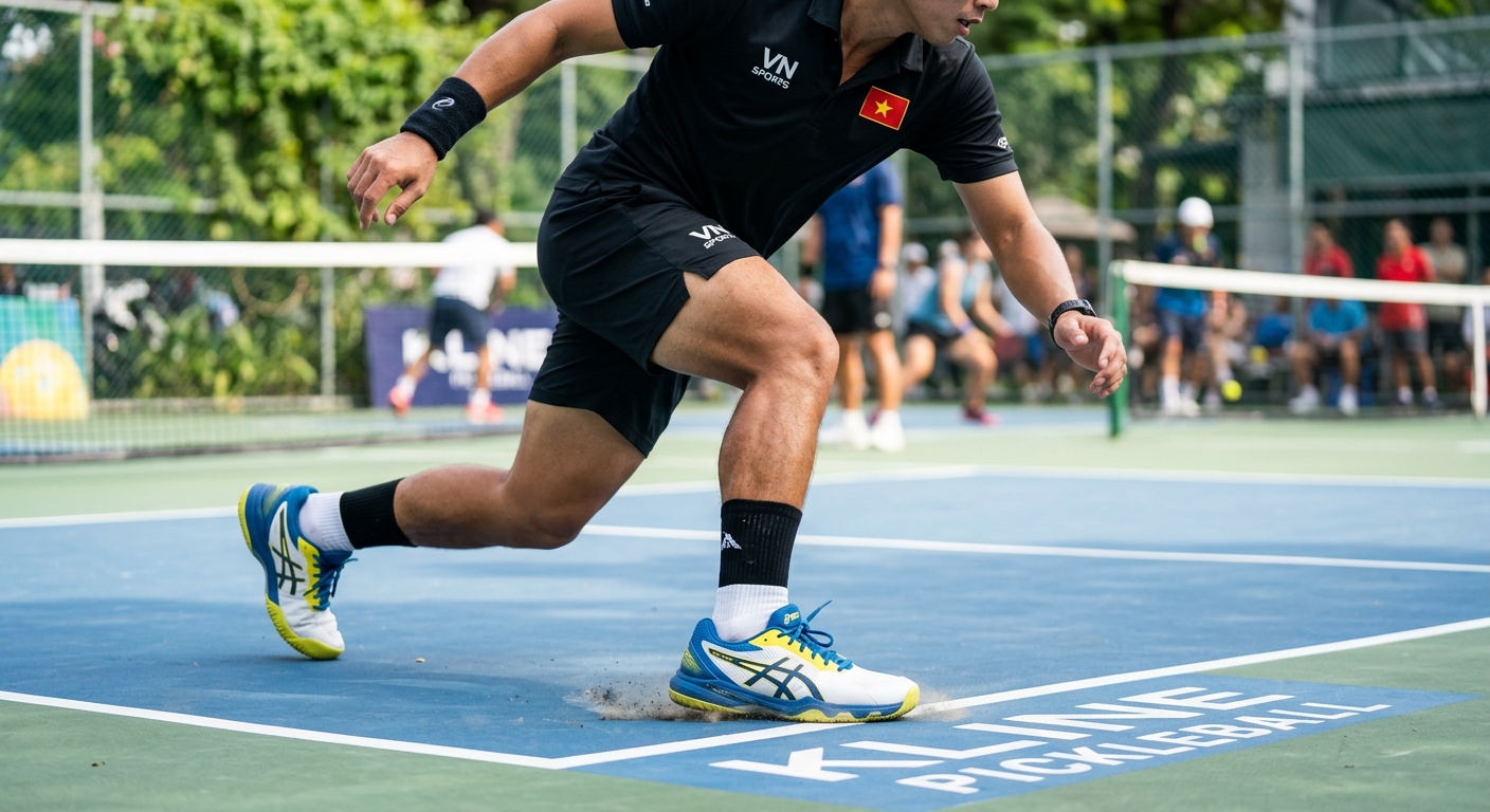 Người chơi Pickleball với đôi giày chuyên dụng trên sân