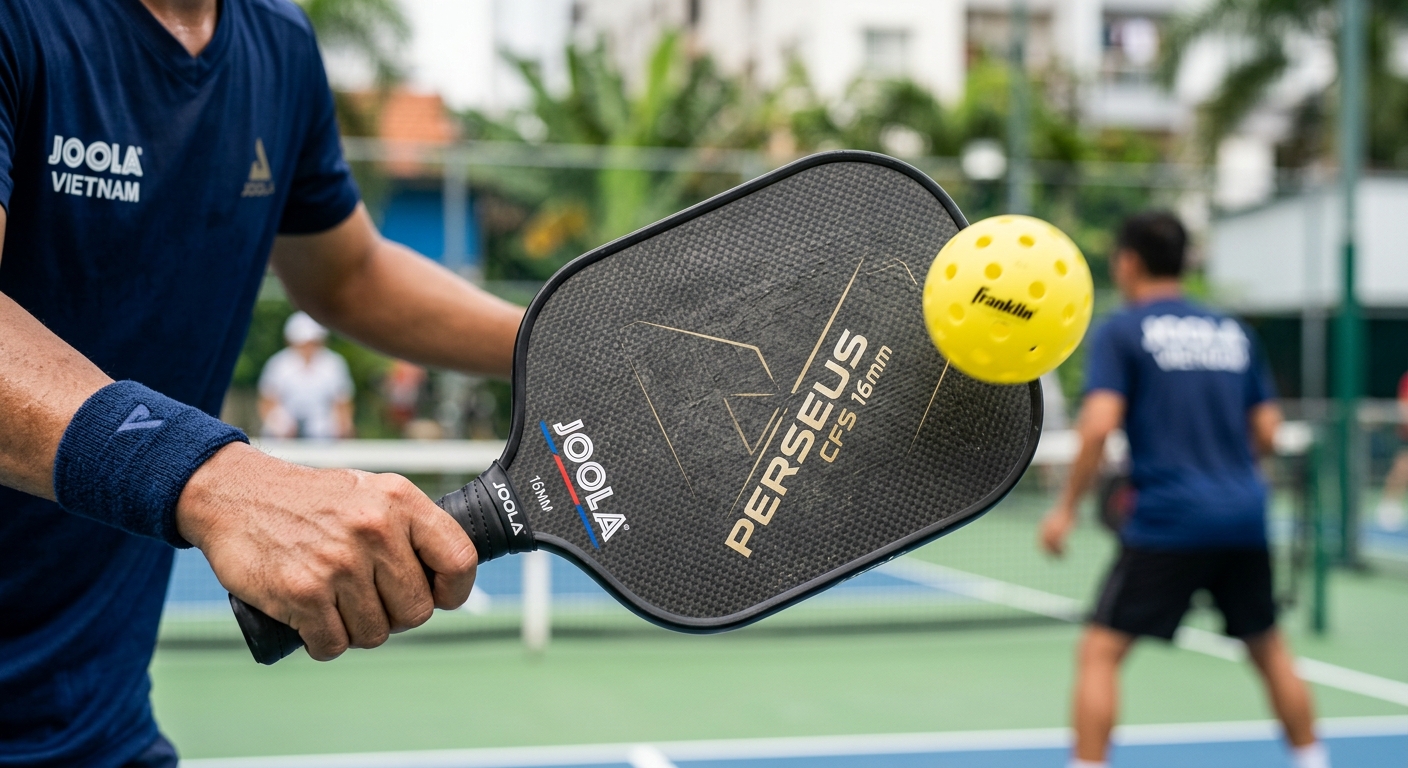 Cận cảnh bề mặt vợt pickleball JOOLA Perseus CFS 16mm