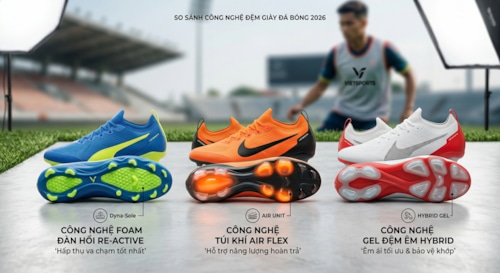 Công Nghệ Giảm Chấn Trong Giày Đá Bóng 2026: So Sánh Nike, Adidas và Mizuno