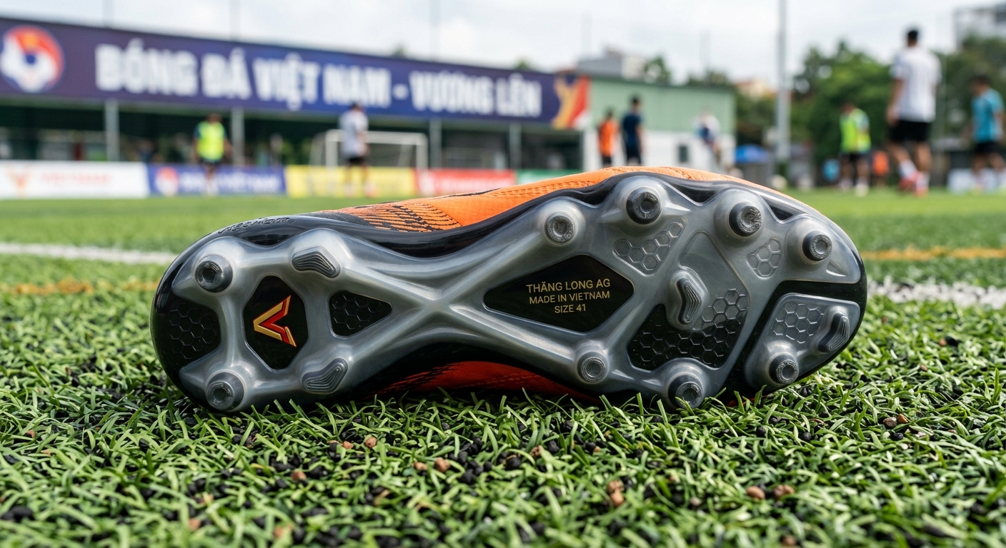 Cận cảnh đế giày đá bóng siêu nhẹ trên sân cỏ nhân tạo