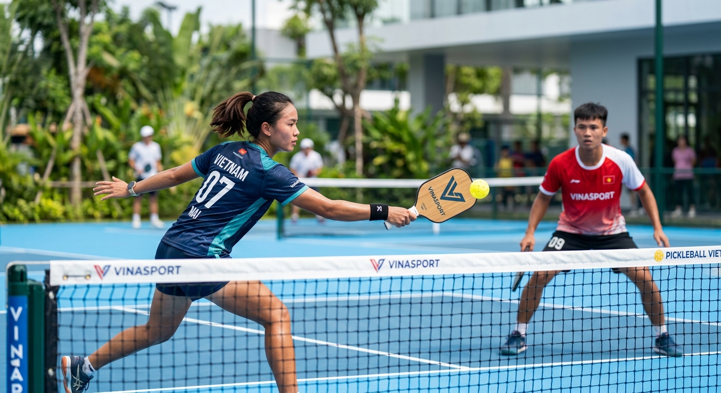 Người chơi pickleball chuyên nghiệp trên sân