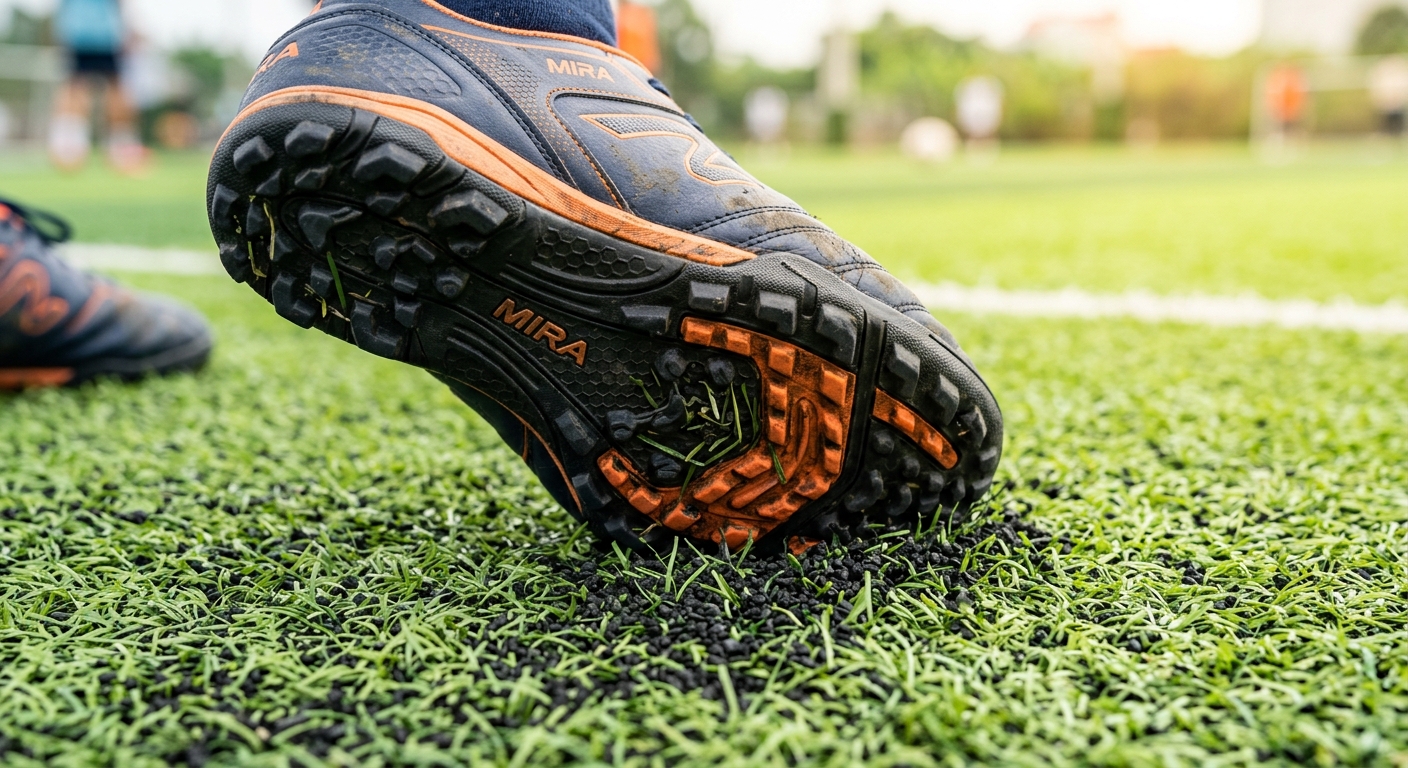 Cận cảnh cấu trúc đinh TF trên đế giày đá bóng, thể hiện khả năng phân tán lực