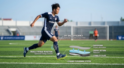 Vai trò của công nghệ đệm midsole trong giày bóng đá sân cỏ nhân tạo đối với hiệu suất di chuyển không bóng và phục hồi 2026