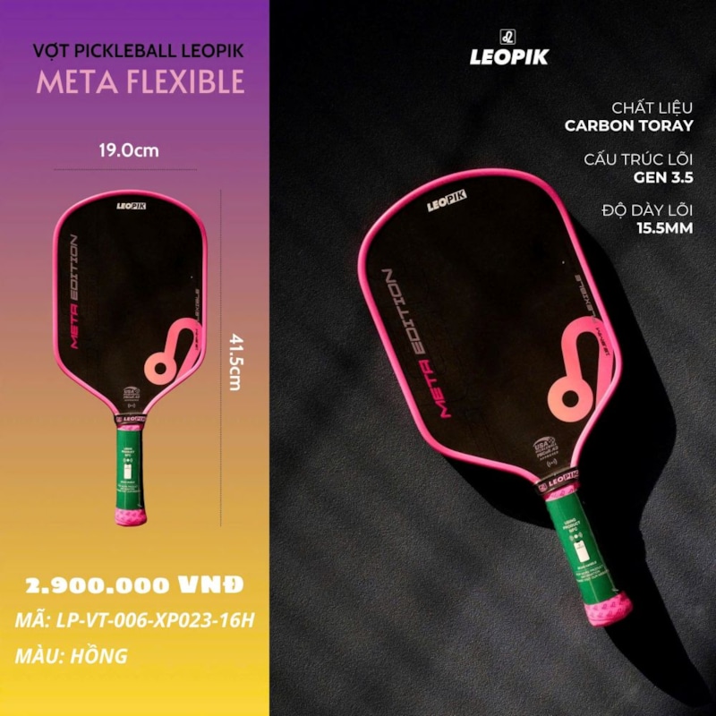 Vợt Pickleball Leopik Meta Edition - Màu Hồng