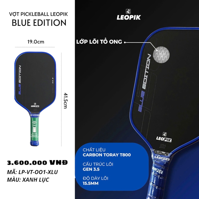 Vợt Pickleball Leopik Power Edition - Màu Xanh Dương