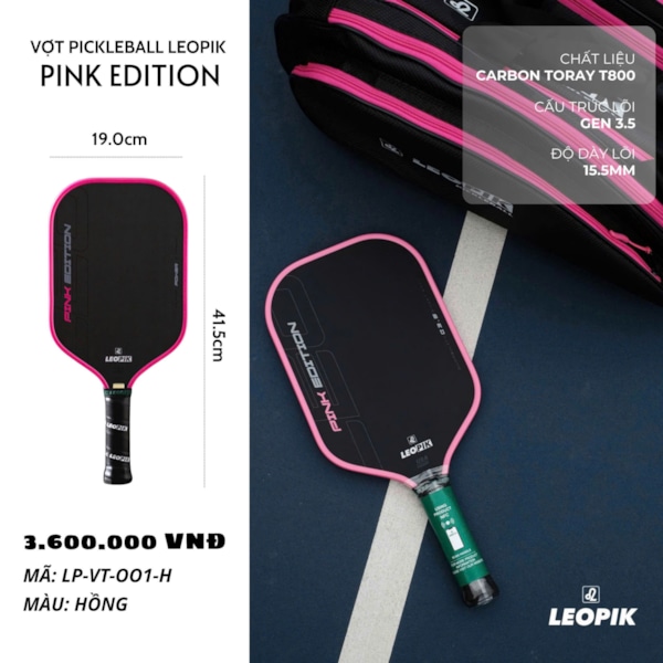 Vợt Pickleball Leopik Power Edition - Màu Hồng