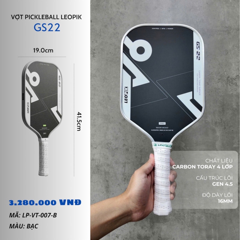 Vợt Pickleball Leopik GS-22 Boom Weave - Màu Trắng