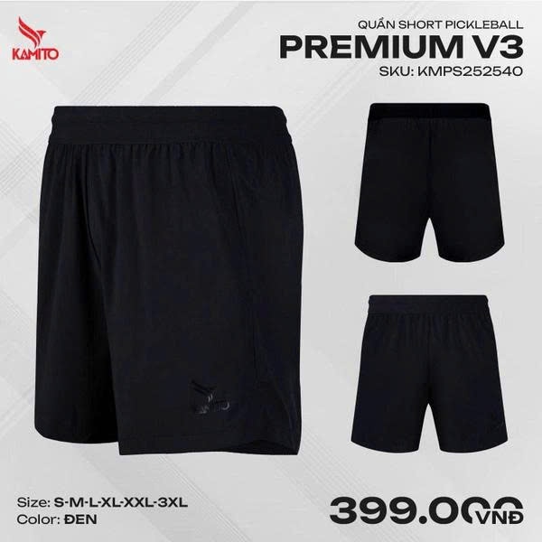 Quần Short Pickleball Kamito Premium V3 - KMPS252540 - Màu Đen