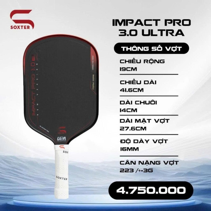 Vợt Pickleball Soxter Impact Pro 3.0 Ultra (Full Foam) - Đỏ/Đen