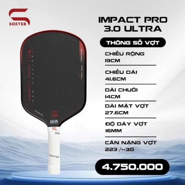 Vợt Pickleball Soxter Impact Pro 3.0 Ultra (Full Foam) - Đỏ/Đen