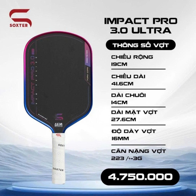 Vợt Pickleball Soxter Impact Pro 3.0 Ultra (Full Foam) - Xanh/Hồng