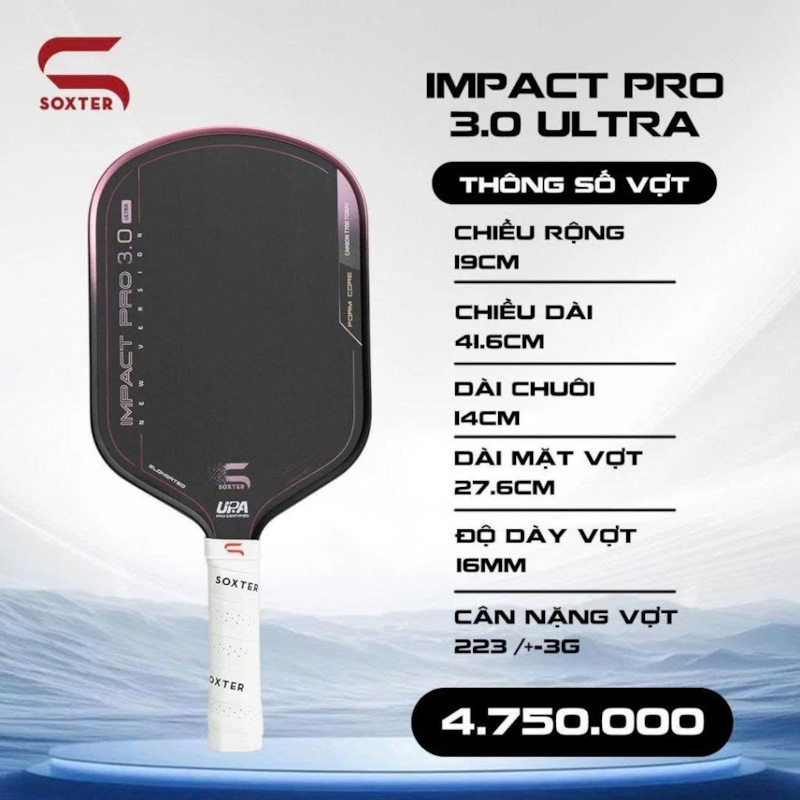 Vợt Pickleball Soxter Impact Pro 3.0 Ultra (Full Foam) - Hồng/Đen