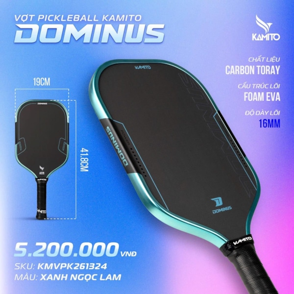Vợt Pickleball Kamito Dominus - Xanh Ngọc Lam