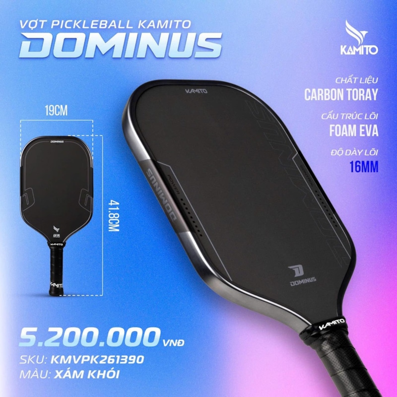 Vợt Pickleball Kamito Dominus - Xám Khói
