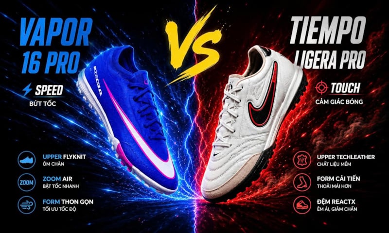 Vapor 16 Pro vs Tiempo Ligera Pro TF – Vì sao 2 mẫu giày Nike được săn đón nhất hiện nay?