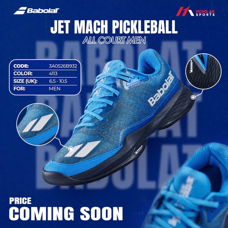 Giày Pickleball Babolat Jet Mach All Court - Xanh/Đen - 3A0S26B932-4113