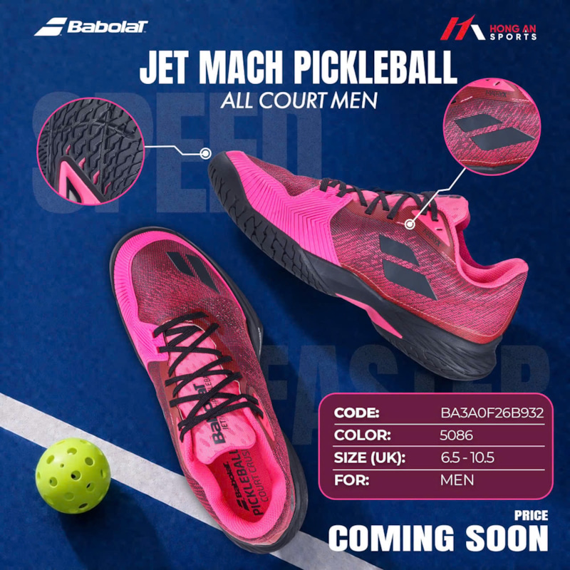 Giày Pickleball Babolat Jet Mach All Court - Hồng/Đen - BA3A0F26B932-5086