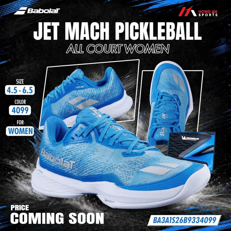 Giày Pickleball Babolat Jet Mach All Court - Xanh/Trắng - BA3A1S26B933-4099