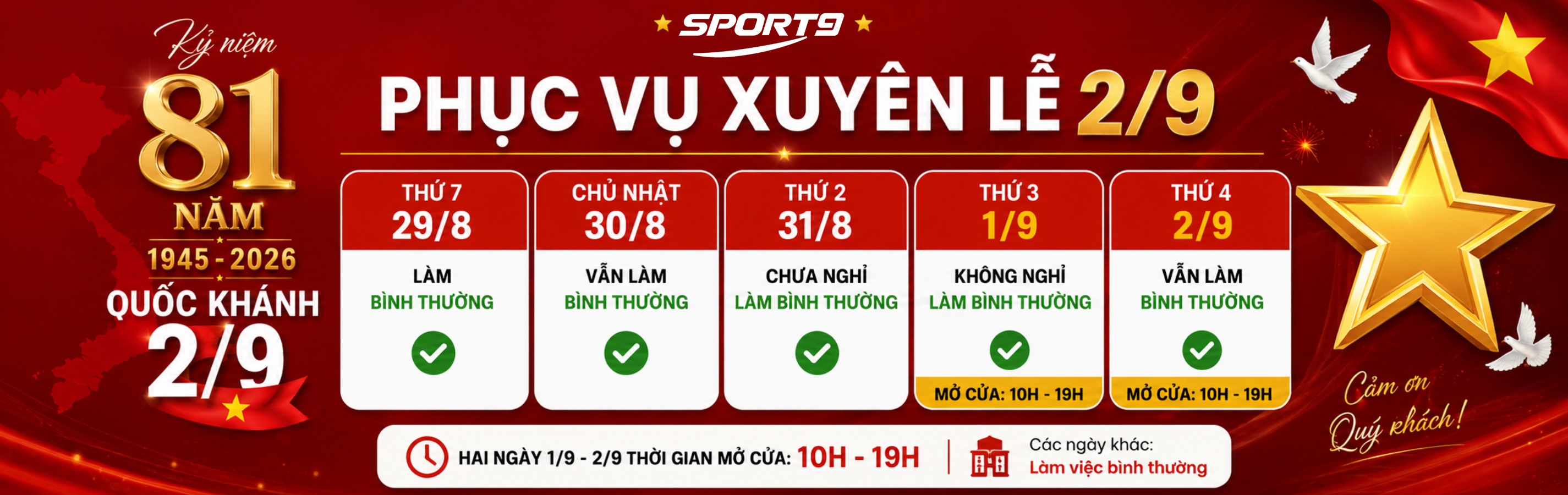 Thông báo lịch nghỉ lễ 2/9