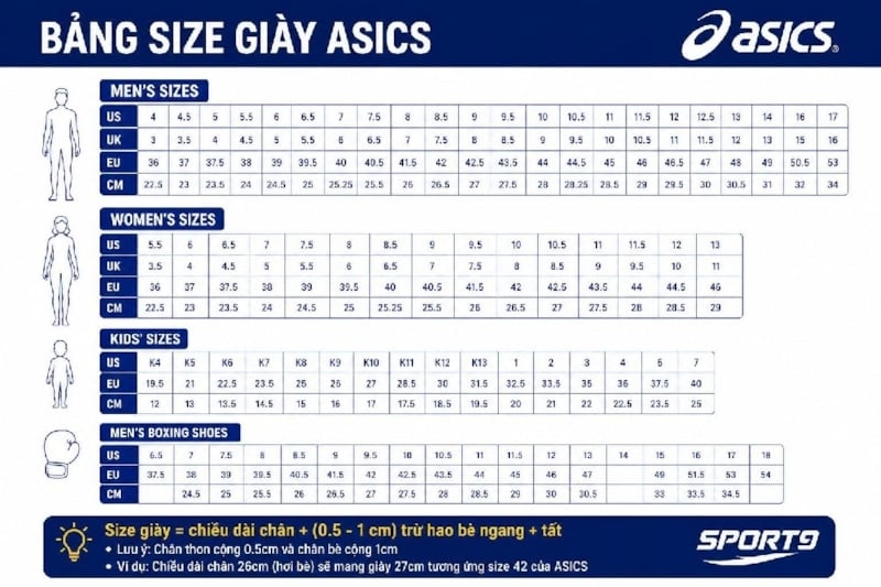 Cách Chọn Size Giày Asics Chuẩn Xác - Hướng Dẫn Chi Tiết Từ Sport9
