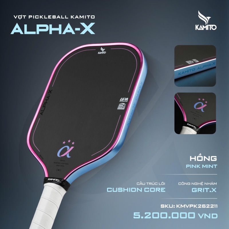 Vợt Pickleball Kamito Alpha X 3 Sao Triple Star Pink Mint
