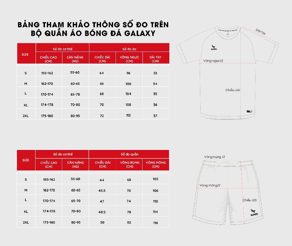 bảng size áo kamtio